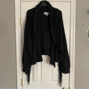 Wildfox Fringe Marishka Cardigan Cotton Rich Knit Sweater Small Black
